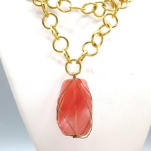 Large Wire Wrapped Pink Tourmaline Crystal Pendant Polished and Faceted Necklace - £119.37 GBP