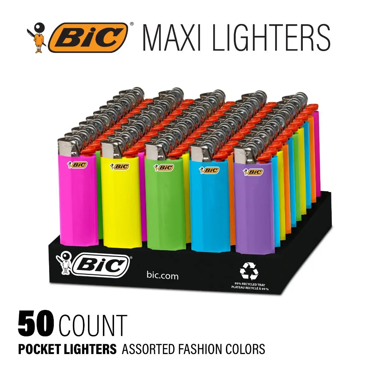 BIC Maxi Pocket Lighters, Fashion Assorted Colors, 50-Count Tray - $33.00