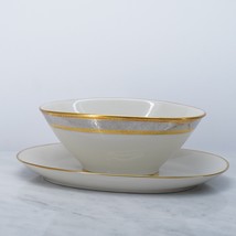 Rosenthal Ivory Duchess China Gold Silver Rimmed Gravy Boat Attached Und... - £47.11 GBP