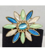 Vintage Liz Claiborne Enamel Flower Blue Green Silver Tone Brooch Pin - €22,34 EUR