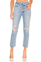 Agolde riley high rise straight crop jean in Blitz (Med Indigo) - $130.00