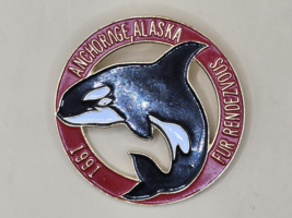 ANCHORAGE ALASKA-&quot;Fur Rendezvous 1991-Red Color-Rondy-Metal-Whale-1 3/4&quot;... - $13.73