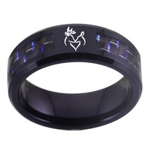 Custom Engraving Black Tungsten With Fiber Inlay Ring Outdoor Wedding Ring For W - £28.33 GBP