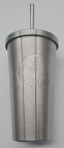 Starbucks 2014 Silver Stainless Steel Cold Cup Mermaid Tumbler 16oz - £23.97 GBP