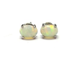 925 Silver Ethiopian Opal Ear Studs Natural opal Stud Earrings 5x7 mm Oval studs - £32.06 GBP