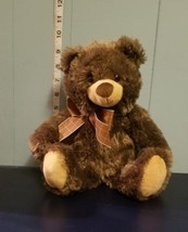 The Bearington Collection Bear 12&quot; Plush Soft Brown Sparkles With Brown Bow - $9.70