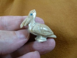 y-bir-pe-33) tan Pelican carving FIGURINE gem SOAPSTONE PERU bird love p... - $8.59