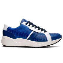 Lyon Genuine Ostrich Classic Calfskin Fashion Sneaker Blue / White image 6