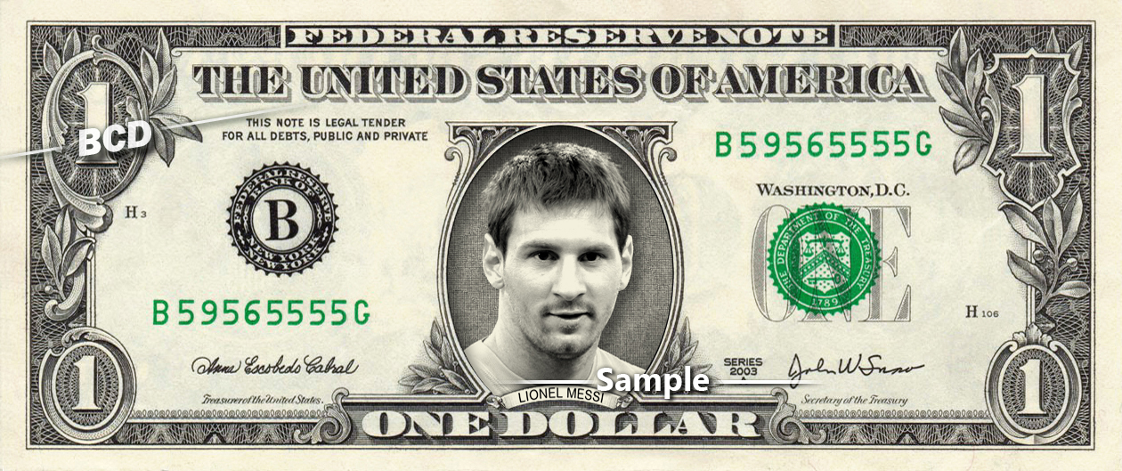Primary image for LIONEL MESSI on a REAL Dollar Bill Cash Money Collectible Memorabilia Celebrity 