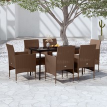 7 Piece Patio Dining Set with Cushions Brown and Black - $14,489.79 MXN