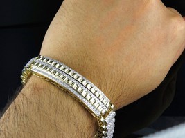 17 MM Natural Moissanite 14K Yellow Gold Over Statement Link Men&#39;s Bracelet 9&quot; - £356.40 GBP