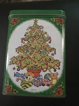 Vintage Christmas Tin, Green, 6” H X 4”W Candles, Bells, Santa And A Tree - £8.20 GBP