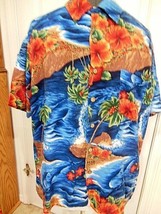 Vintage Mens Large Hawaiian Button Front Short Sleeve Shirt Rayon Good Vibes  - £25.69 GBP