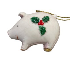 Vintage Christmas Tree Ornament Homco Pig with Holly 2 Inch Tall Farmhouse - £9.39 GBP