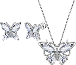 Butterfly Jewelry,Women 925 Sterling Silver Butterflies Birthstone Pendant Neckl - £45.59 GBP