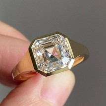 Asscher Cut 9MM Moissanite Ring, Signet Bezel Set Engagement Ring, Simple Annive - £148.63 GBP