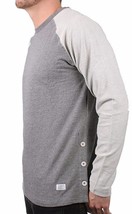 Akomplice Men&#39;s Grey Heather Button Fleece Raglan Crew Neck Shirt NWT - $26.50