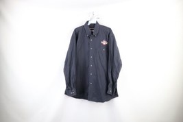 Vintage 90s Mens Large Faded Spell Out 93.5 WRQN Rock &amp; Roll Radio Button Shirt - £27.36 GBP