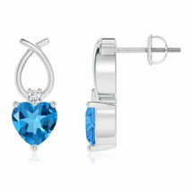Authenticity Guarantee 
ANGARA Heart Shaped Swiss Blue Topaz Ribbon Earrings ... - £410.91 GBP