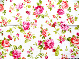 Fabric NEW Red Rooster Pink &amp; Coral Roses on White Background Quilt Craft $2.25 - £1.79 GBP