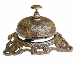 Ornate Antique Brass Hotel Counter Bell Service Desk Bell Call Bell Service Bell - £24.76 GBP