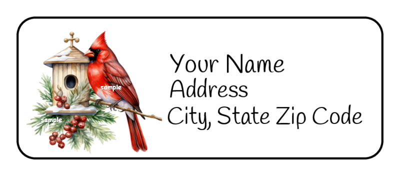 30 Christmas Cardinal Personalized Return Address Labels, 2.625" x 1", Tags
