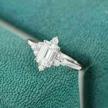 3.00Ct Emerald Simulated Diamond Solitaire Engagement Ring 14k White Gold Plated - £42.09 GBP