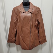 Denim &amp; Co. Lamb Leather Moto Jacket Chestnut Brown Women&#39;s 3X Excellent... - $58.40
