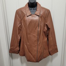 Denim &amp; Co. Lamb Leather Moto Jacket Chestnut Brown Women&#39;s 3X Excellent... - £46.42 GBP