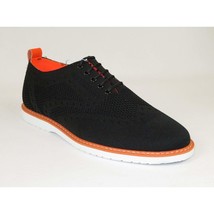 Men Comfort Casual Knit Fabric Wingtip Lace Sneaker Shoes #FRESHORT Black image 2