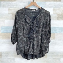 Denim &amp; Supply Ralph Lauren Paisley Ruffle Top Black Lace Up Casual Wome... - £19.70 GBP