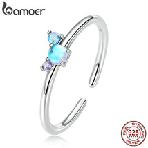 Authentic 925 Silver Colorful Moonstone Ring for Women Adjustable Simple Design  - $17.55
