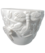 Dragonfly Pottery Stoneware Dragonfly Planter Utensil Holder Crock White - £10.00 GBP
