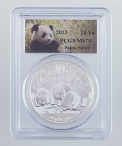 2013 Cina 10 Yuan Argento Panda Selezionato Da PCGS Come MS70! Splendido Strike - £68.68 GBP