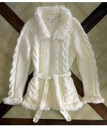 WORLD of WOOL Cream Chunky Knit Wool Long Belted Cardigan Sweater (M/L) ... - $39.73 CAD