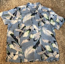 Tommy Bahama Size XXL Hawaiian Shirt Silk Mens Blue Tropical Foliage Vintage - £15.86 GBP