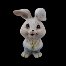 Vintage Easter Bunny Rabbit Blue Pants Flowers Figurine Figure White 2.5 in - £8.60 GBP