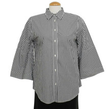 RALPH LAUREN Black White Gingham Cotton Bell Sleeve Shirt Top M - £39.22 GBP