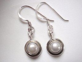 Cultured Freshwater Pearl 925 Sterling Silver Dangle Earrings Small - £12.15 GBP