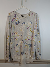 Lucky Brand Sweater S Women&#39;s Gray Floral Layered Chiffon Long Sleeve Boho - $9.90