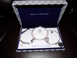 Bella Perlina European 3 Bangle Silver Charm Bracelet Set &quot;Hope Love Strength&quot; - £29.50 GBP