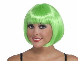 Neon Green Chic Sassy Bob Wig Short &amp; Sexy Bangs Halloween Costume Accessory - £7.67 GBP