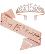 15th Birthday Sash And Tiara For Girls Rose Gold Birthday Sash Crown NEW - £15.22 GBP