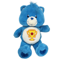 13&quot; CARE BEARS 2003 BLUE CHAMP BEAR YELLOW STAR TROPHY STUFFED ANIMAL PL... - $39.90