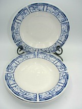 Breton Blue by Oneida Rim Cereal Soup Bowl 8 3/4in  Set of 3 Blue White Scroll  - £17.98 GBP