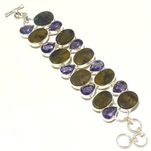 Labradorite African Amethyst Gemstone Handmade Bracelet Jewelry 8-9&quot; SA 154 - £12.21 GBP