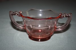 Vintage Pink Depression Glass 2 Handled Sugar Bowl Floral Etched Scalloped Rim - £9.43 GBP