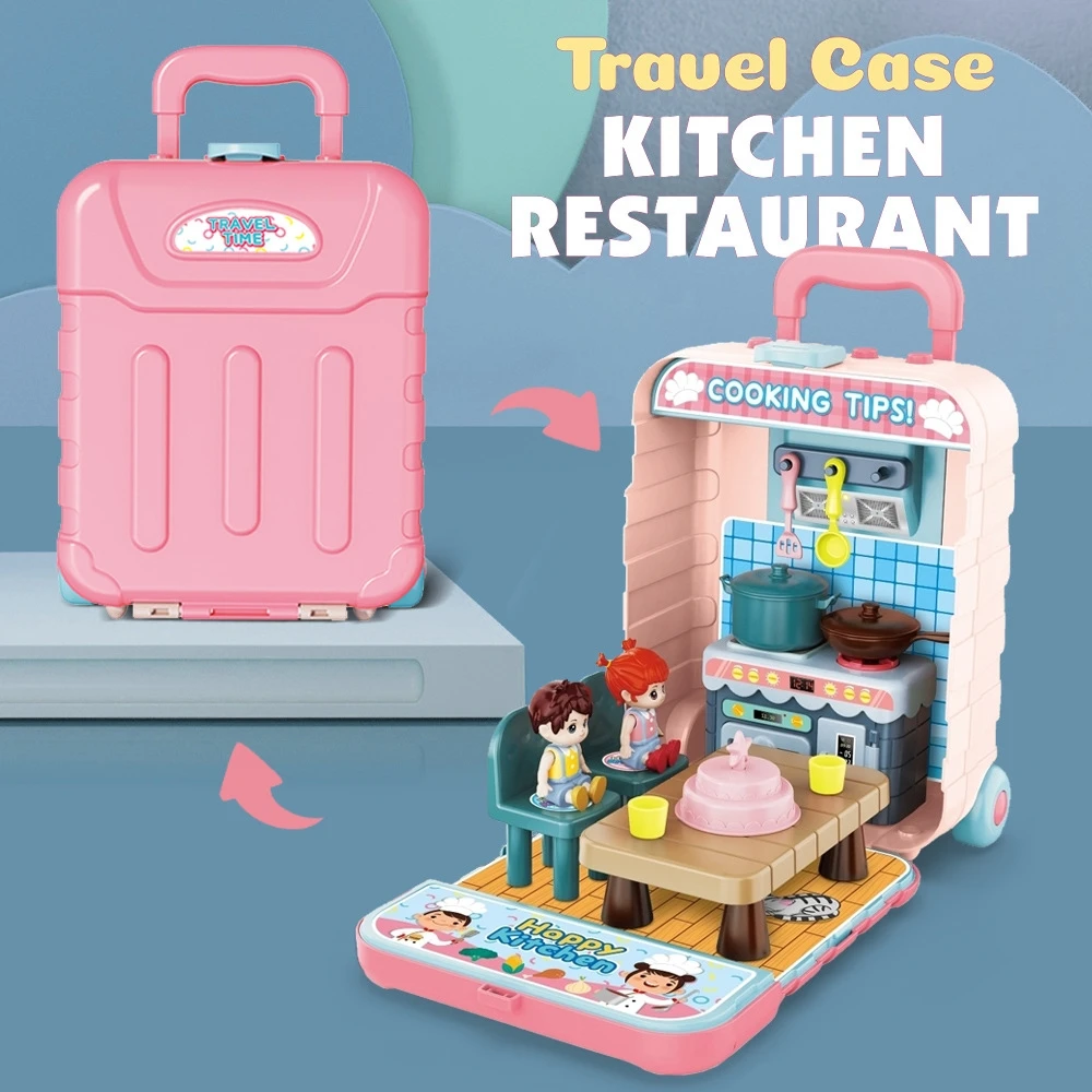 Suitcase doll house Travel Trolley Model Toy Set Children&#39;s Play House Scene - £28.21 GBP