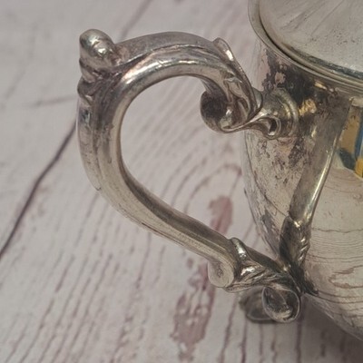 VTG Taunton Silversmiths Silver Plated Footed  Creamer With Lid, Lion Mark Item image 3