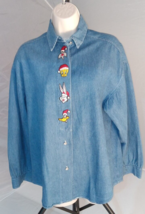 Vtg Top Line Size S USA Looney Tunes Bugs Bunny Long Sleeve Denim Button Shirt - $15.90